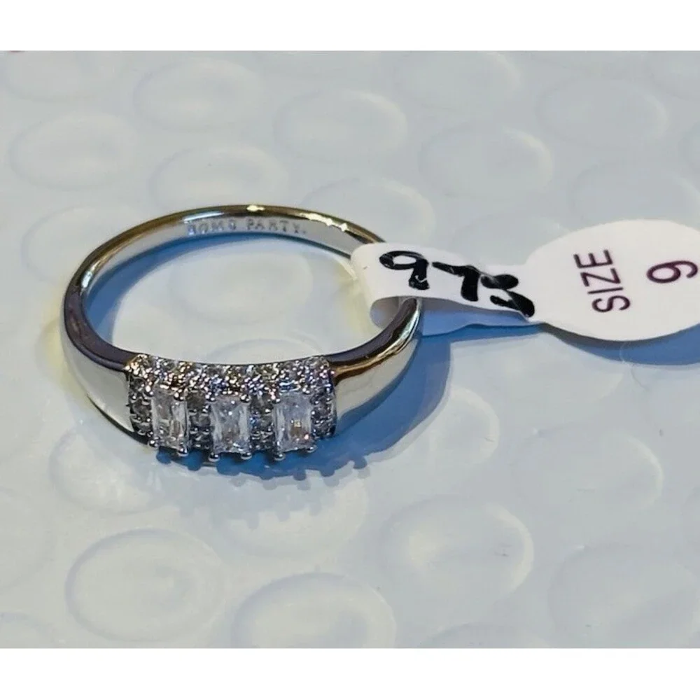 Bomb Party Ring Size 9 Clear Baguette CZ Band Rhodium Plated Sparkle NWT